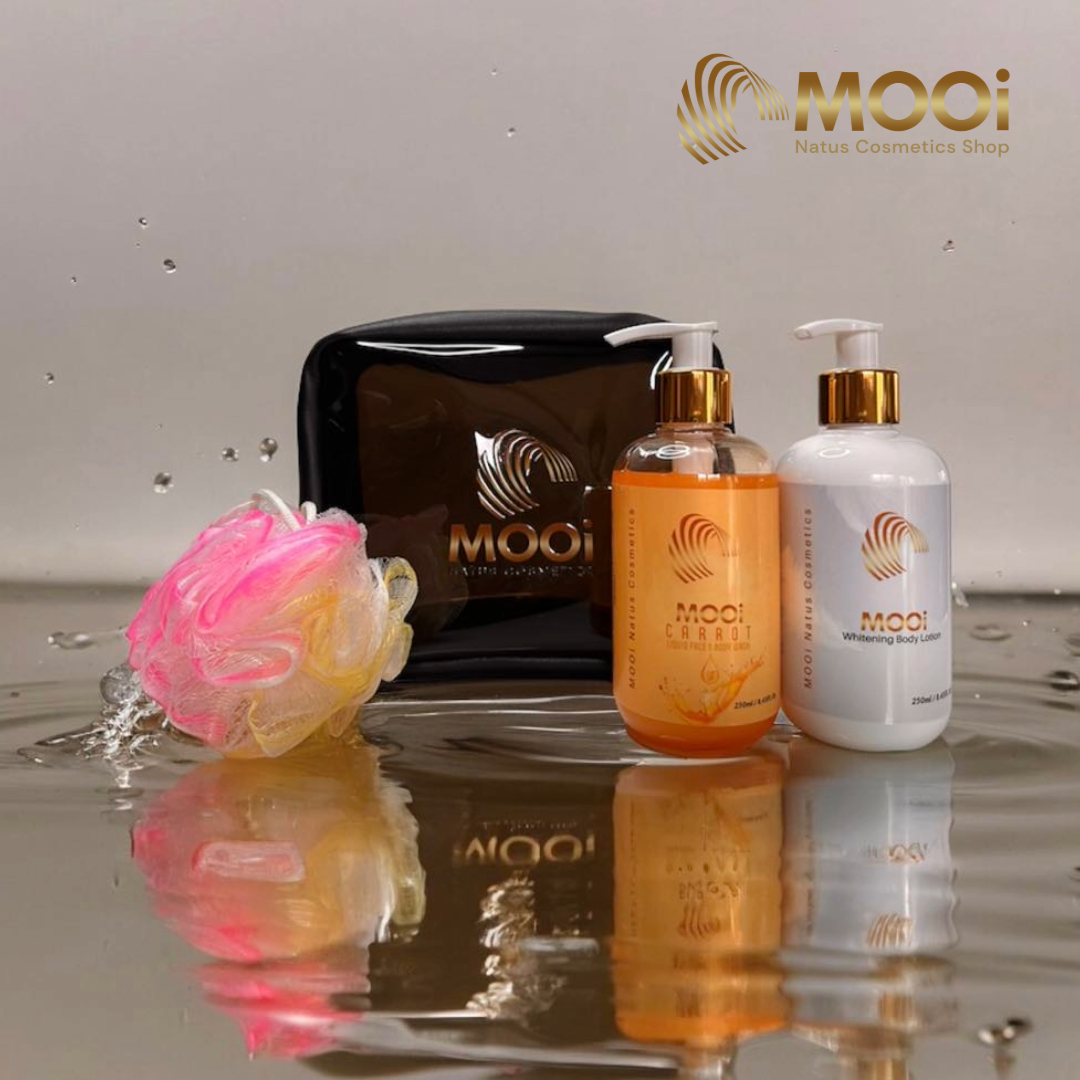"Exclusive Gift Set with Makeup Vegan Leather Pouch bag"-- Carrot Liquid Face and Body Wash 250 ml & Whitening Body Lotion 250 ml